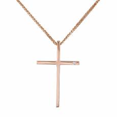 Ροζ gold σταυρός με αλυσίδα Κ14 με μπριγιάν 035862C