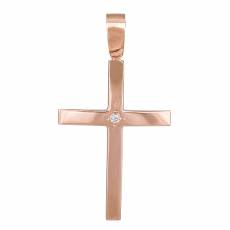 Ροζ gold γυναικείος σταυρός Κ14 με διαμάντι 035863