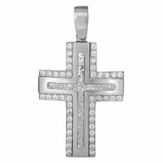 Λευκόχρυσος βαπτιστικός σταυρός Κ9 με ζιργκόν 035866