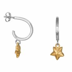Δίχρωμα γυναικεία σκουλαρίκια 925 με κρεμαστά αστεράκια 035901