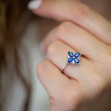 Γυναικείο δαχτυλίδι με μπλε και λευκά ζιργκόν Κ14 036469