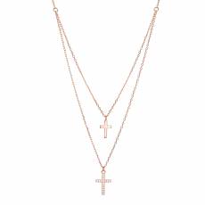 Ροζ επίχρυσο κολιέ με διπλή αλυσίδα και σταυρούς 925 036840