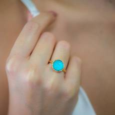 Γυναικείο επίχρυσο δαχτυλίδι 925 με τυρκουάζ πέτρα 036947