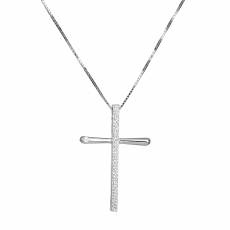 Λευκόχρυσος γυναικείος σταυρός με αλυσίδα Κ14 036987C