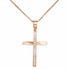 Ροζ gold σταυρός για κορίτσι με αλυσίδα Κ14 036991C