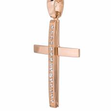 Ροζ gold γυναικείος σταυρός με πέτρες Κ14 036991
