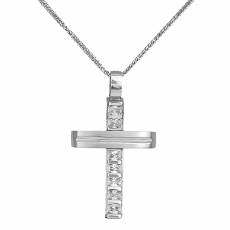 Λευκόχρυσος γυναικείος σταυρός με αλυσίδα Κ14 037205C