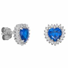 Λευκόχρυσα σκουλαρίκια Κ14 με μπλε ζιργκόν καρδιά 037400