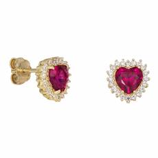 Χρυσά σκουλαρίκια με ροζέτα καρδιά Κ14 037401