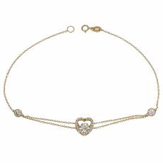 Γυναικείο χρυσό βραχιόλι με ολόπετρη καρδιά Κ14 037600