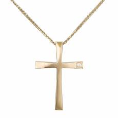 Βαπτιστικός σταυρός με διαμάντι Κ14 σετ με αλυσίδα 037753C