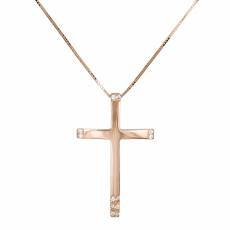 Βαπτιστικός ροζ gold σταυρός με αλυσίδα Κ14 για κοριτσάκι 037930C