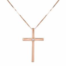 Βαπτιστικός ροζ gold σταυρός με αλυσίδα Κ14 για κοριτσάκι 037930C
