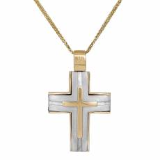 Ανδρικός δίχρωμος σταυρός Κ18 με αλυσίδα 042625C