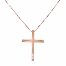 Βαπτιστικός ροζ gold σταυρός Κ18 με διαμάντια 038563C