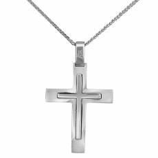 Κυματιστός σταυρός με αλυσίδα από λευκόχρυσο Κ14 038727C