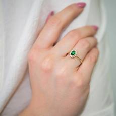 Χρυσό δαχτυλίδι Κ14 ροζέτα με πράσινη πέτρα 038752
