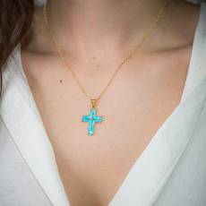 Γυναικείο κολιέ 925 σταυρός με μπλε σμάλτο 038987