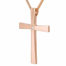 Βαπτιστικός ροζ gold σταυρός Κ18 με αλυσίδα και μπριγιάν 039076C