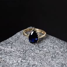 Χρυσό δαχτυλίδι με μπλε πέτρα δάκρυ Κ14 039595