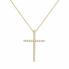 Γυναικείος σταυρός με μπριγιάν από χρυσό 18 καρατίων 039803C