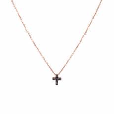 Γυναικείο ροζ gold κολιέ Κ18 σταυρός με μαύρα διαμάντια 040151