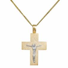 Δίχρωμος ανδρικός σταυρός με το Εσταυρωμένο Κ14 με αλυσίδα 040890C
