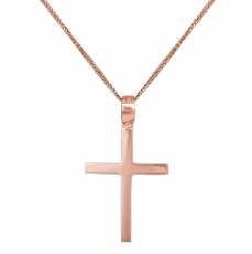 Ροζ gold βαπτιστικός σταυρός Κ14 με αλυσίδα 040956C