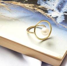 Χρυσό γυναικείο δαχτυλίδι Κ14 κύκλος με μαργαριτάρι 041046