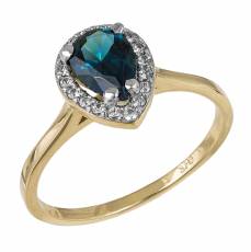 Χρυσό δαχτυλίδι Κ9 με μπλε πουάρ ροζέτα 041247