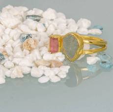 Επίχρυσο γυναικείο δαχτυλίδι 925 Aqua Marine & Turmaline 042005