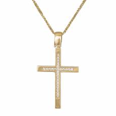 Χρυσός γυναικείος σταυρός με ζιργκόν Κ14 με αλυσίδα 042087C