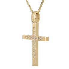 Χρυσός γυναικείος σταυρός με ζιργκόν Κ14 με αλυσίδα 042087C