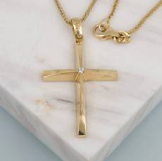 Χρυσός σταυρός με ζιργκόν Κ14 με αλυσίδα 042225C