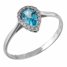 Λευκόχρυσο δαχτυλίδι με πουάρ ροζέτα Topaz Swiss Blue και διαμάντια Κ18 042430