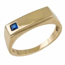 Ανδρικό χρυσό δαχτυλίδι Κ14 με μπλε καρέ ζιργκόν 042664