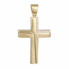 Χρυσός γυναικείος σταυρός Κ14 διπλής όψης με ζιργκόν 042802