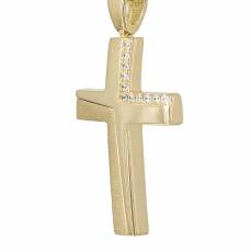 Χρυσός γυναικείος σταυρός Κ14 διπλής όψης με ζιργκόν 042802
