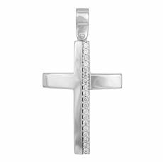Λευκόχρυσος γυναικείος σταυρός Κ9 με ζιργκόν 042836