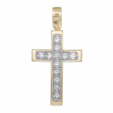 Χρυσός βαπτιστικός σταυρός Κ9 με καρέ πέτρες 042844