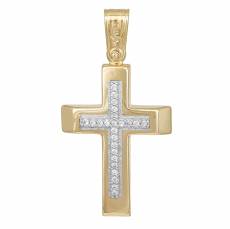Δίχρωμος γυναικείος σταυρός Κ9 με ζιργκόν 042845