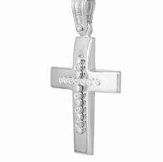 Λευκόχρυσος γυναικείος σταυρός Κ9 με μπίλιες και ζιργκόν 042849