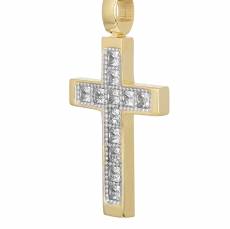 Χρυσός γυναικείος σταυρός Κ9 με λευκά ζιργκόν 042890