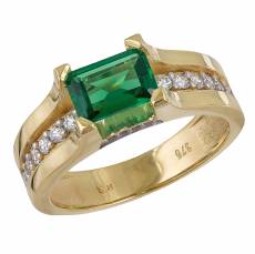 Χρυσό γυναικείο δαχτυλίδι Κ9 με πράσινη πέτρα 042938
