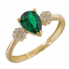 Χρυσό δαχτυλίδι Κ14 με λουλούδια και πράσινη πέτρα 042987