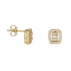 Χρυσά τετραγωνισμένα σκουλαρίκια Κ14 με ζιργκόν 042997