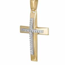 Γυναικείος δίχρωμος σταυρός Κ14 με ζιργκόν 045623
