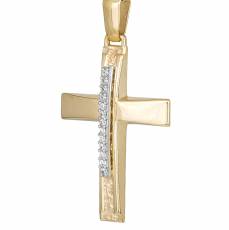 Δίχρωμος γυναικείος σταυρός Κ14 με ανάγλυφο σχέδιο 045625
