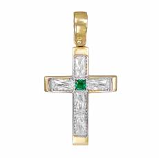 Χρυσός γυναικείος σταυρός Κ14 με πράσινη πέτρα 045626