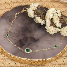 Γυναικείο χρυσό βραχιόλι Κ14 με πράσινη πουάρ ροζέτα 045958